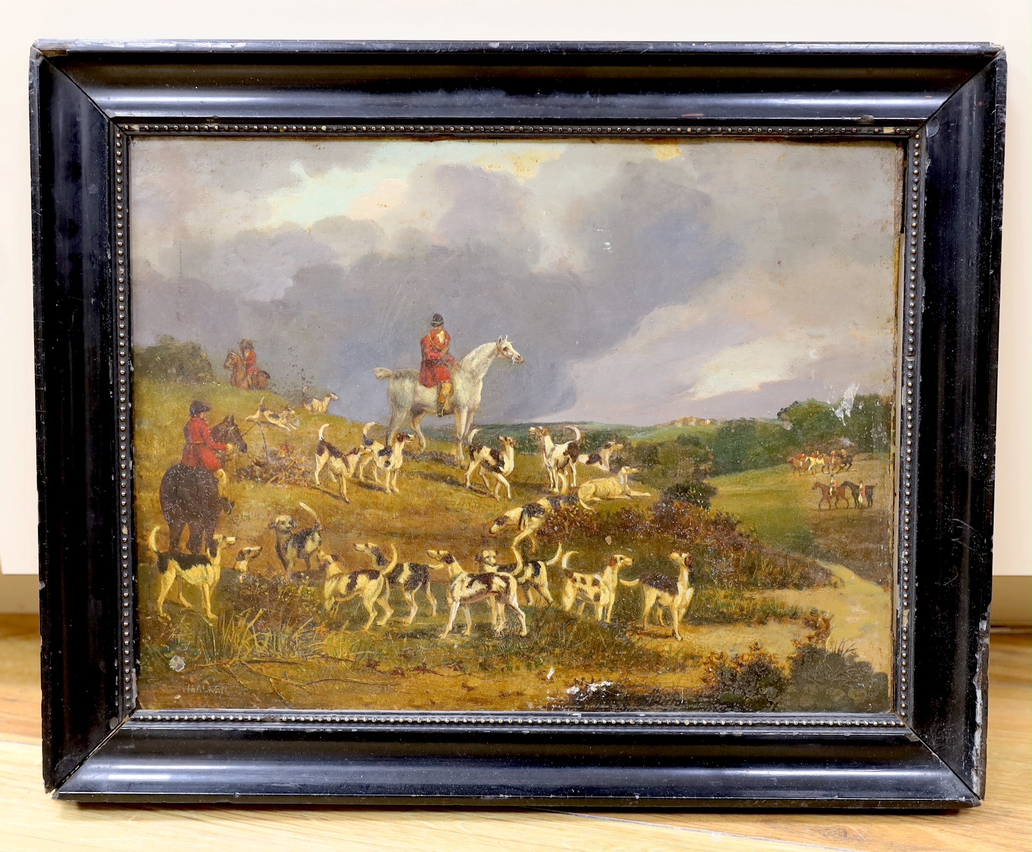 After Henry Alken, overpainted print, Hunting scene, 24 x 32cm